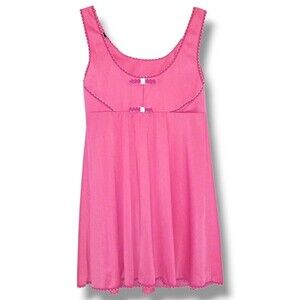 Shadowline Sleeveless Babydoll Night Gown-Small-Hot Pink-Bows-Vintage-USA Made